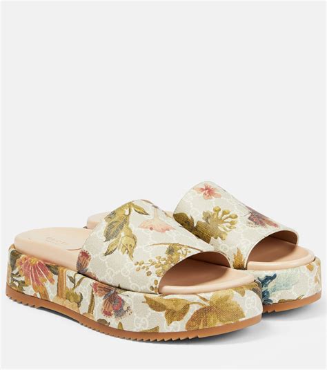 gucci flowerbomb shoes|Gucci floral platform slides.